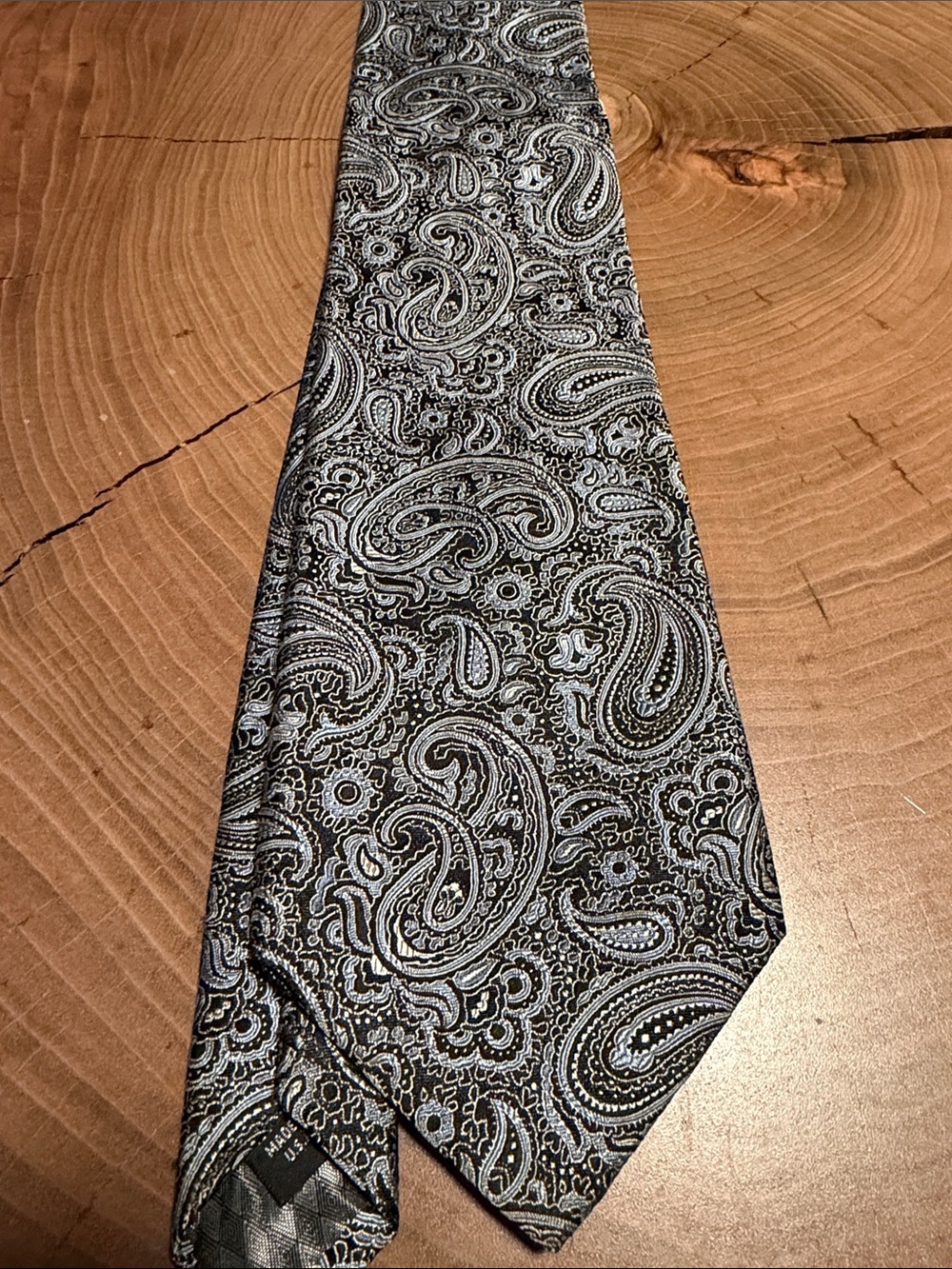 Men's Paisley Silk Tie in Black and Silver